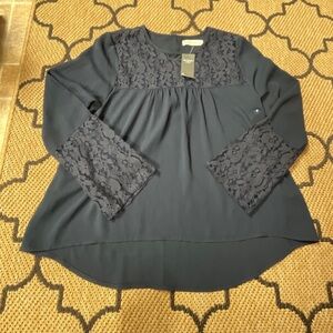 Womens Abercrombie Fitch Navy Blouse Medium Floral Lace Long Sleeve NWT Boho NEW